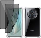 Hoesje + 2x Privé Screenprotector geschikt voor Honor Magic5 Pro – Privacy Tempered Glass - Case Transparant