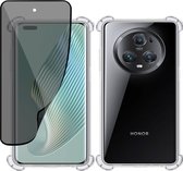 Hoesje + Privé Screenprotector geschikt voor Honor Magic5 Lite – Privacy Tempered Glass - Case Transparant