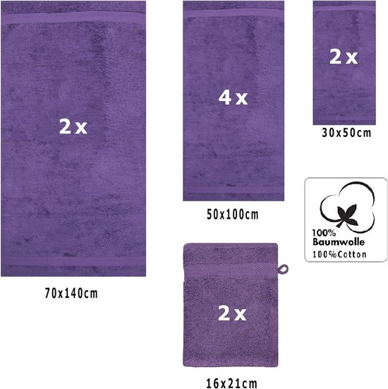 10-delige handdoekenset PREMIUM 100% katoen 2 douchehanddoeken 4 handdoeken 2 gastendoekjes 2 washandjes kleur lila
