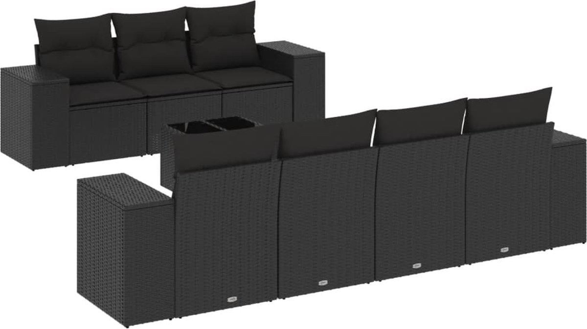 vidaXL 8-delige - Loungeset - met - kussens - poly - rattan - zwart