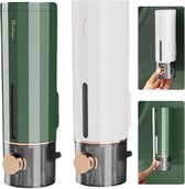 2 zeepdispensers voor wandbevestiging, 450 ml kunststof, handmatige zeepdispenser, douchevloeistofdispenser zonder boren, voor shampoo, douchegel en handzeep (wit, groen)