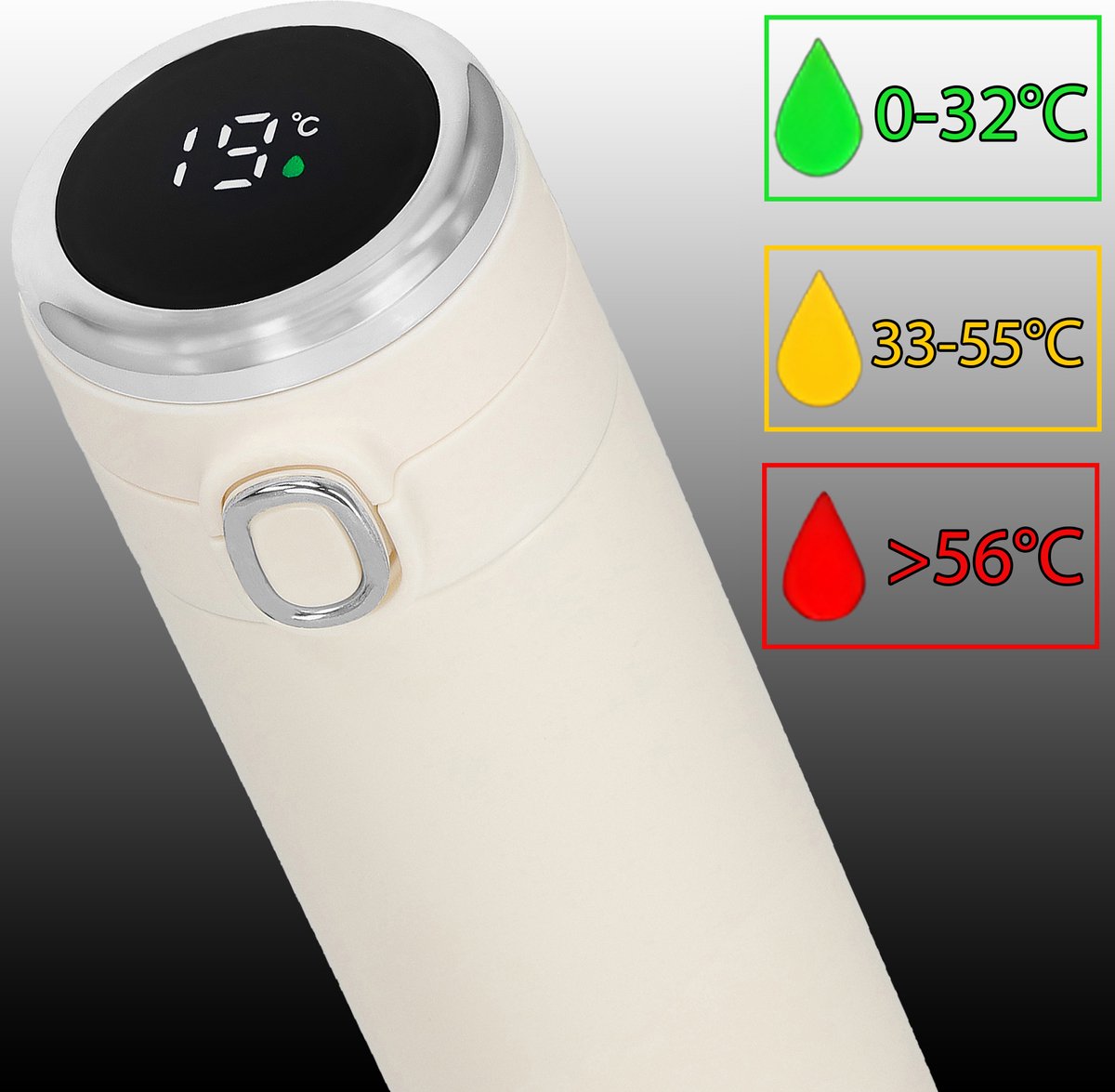 Springos Thermosfles - Thermoskan - LCD- Display - 420 ML - RVS - Creme
