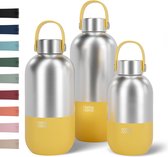 Drinkfles van roestvrij staal, geïsoleerde fles, 1 liter, lekvrije thermosfles 500 ml, 750 ml en 1 l, thermosfles voor koolzuur, klimaatneutraal en BPA-vrij, citroengeel