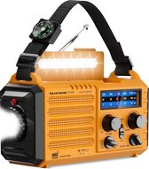 Radio d'urgence Solar - Radio de Survie - Radio à manivelle - Remontage Solar - Pour un kit d'urgence / sac à dos en cas de catastrophe - avec lampe de poche et banque d'alimentation de 5000 mAh - Sur piles en cas de catastrophe - Zwart