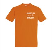 Shirt Oranje - Koningsdag shirt met tekst - Maat XL - Orange lips and wine sips