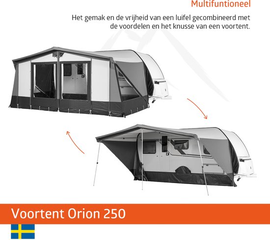 Campout voortent Orion 250 - Omloopmaat 901-925 cm - Luifel - Zonneluifel - Zonwering - Caravan - Schroefloze Bevestiging - Inclusief Tochtstrook, Wielflap, Tentharingen, Ladderspanners en Opbergtas - YKK ritsen - Naadloos Dak - Lichtgrijs van Merkloos — afbeelding 3