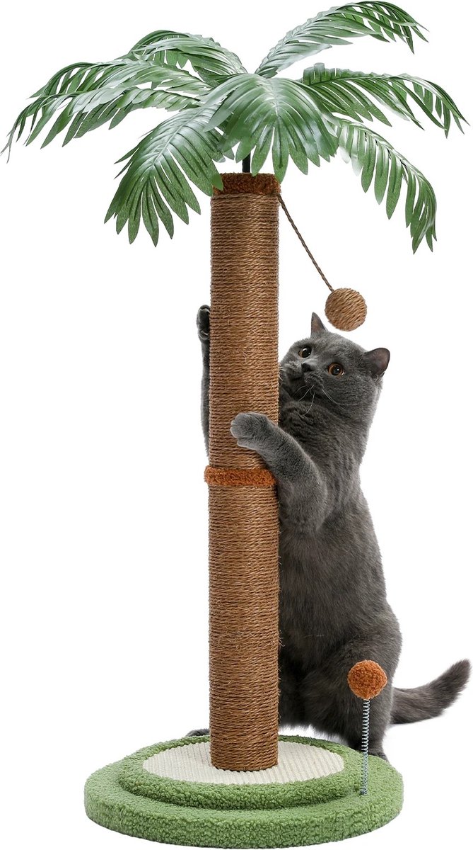NewWave® - Katten Krabpaal Palmboom - 39x39x85cm - Kattenboom Indoor - Katten Speeltje - Speel Eiland - Ringend Balletje