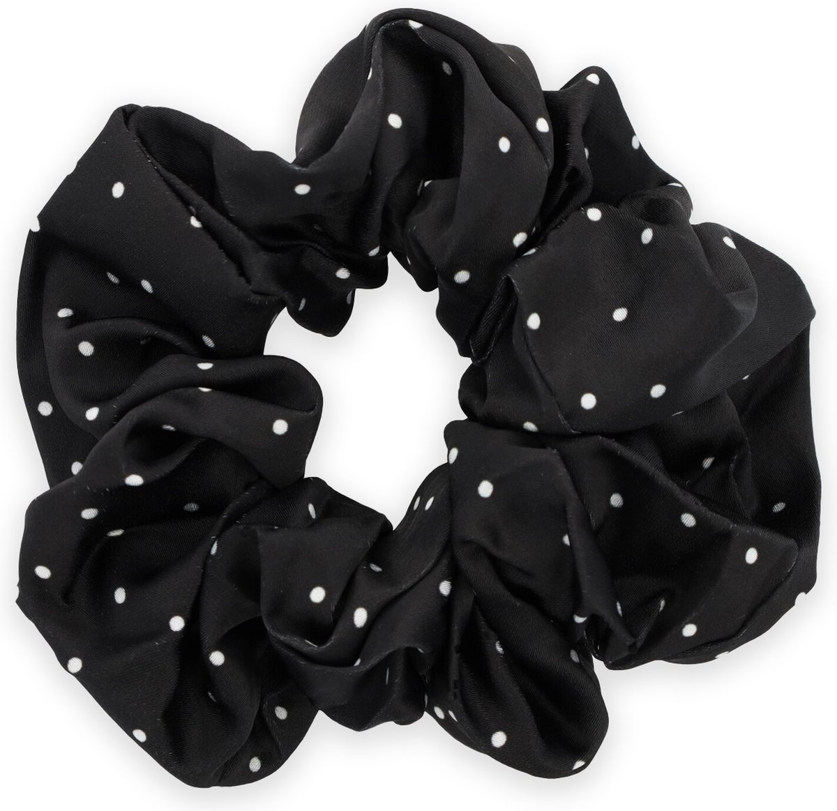 Lajetti - Scrunchie Zwart met Wit Gestipt Haarelastiek Haaraccessoire - 1 stuk