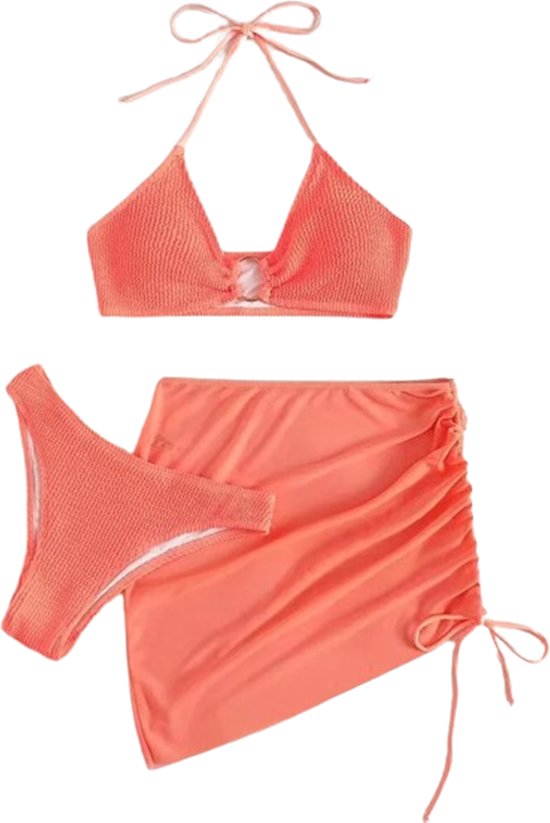 3-delige bikini set | Sexy bikini | Inclusief strand rok | Badpak | Vrouwen | Oranje