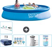 Intex Rond Opblaasbaar Easy Set Zwembad - 396 x 84 cm - Blauw - Inclusief Solarzeil - Onderhoudspakket - Zwembadfilterpomp - Filter - Stofzuiger