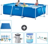 Intex Rechthoekig Frame Zwembad - 300 x 200 x 75 cm - Blauw - Inclusief Onderhoudspakket - Zwembadfilterpomp - Filter - Stofzuiger - Vloertegels