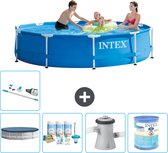 Intex Rond Frame Zwembad - 305 x 76 cm - Blauw - Inclusief Afdekzeil - Onderhoudspakket - Zwembadfilterpomp - Filter - Stofzuiger