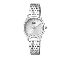 Q&Q QZ81J201Y - Horloge - Analoog - Dames - Vrouwen - stalen band - Rond - Metaal - Zilverkleurig - Wit - 3 ATM