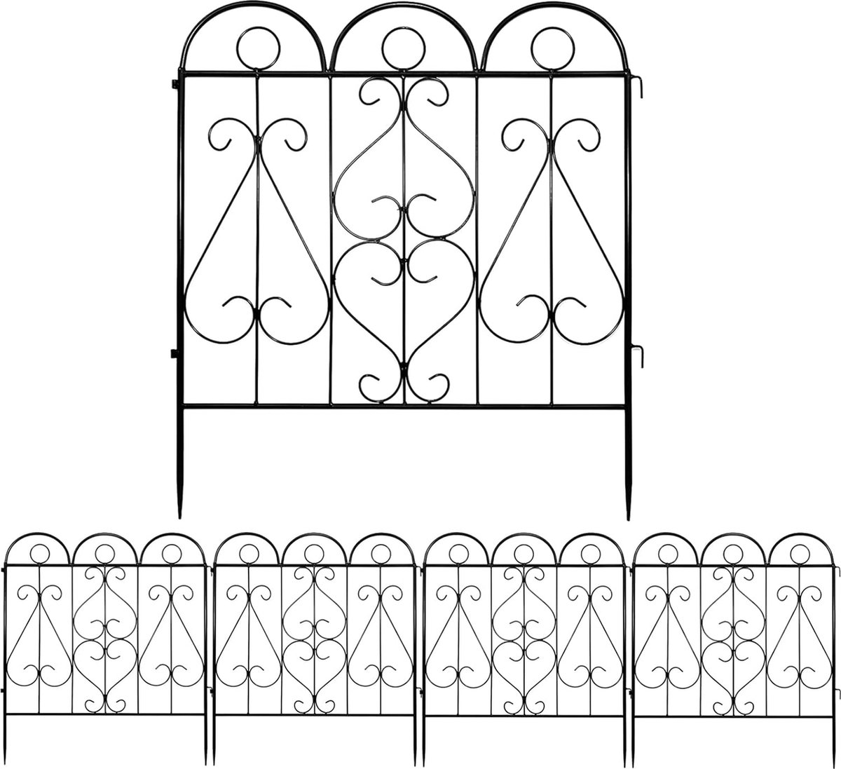 Set van 5 ijzeren hekken tuinhek bloembedhek voor buiten smeedijzeren stijl decoratieve omranding 5 stuks omheining voor tuinieren roestvrij landschap terras bloementuin