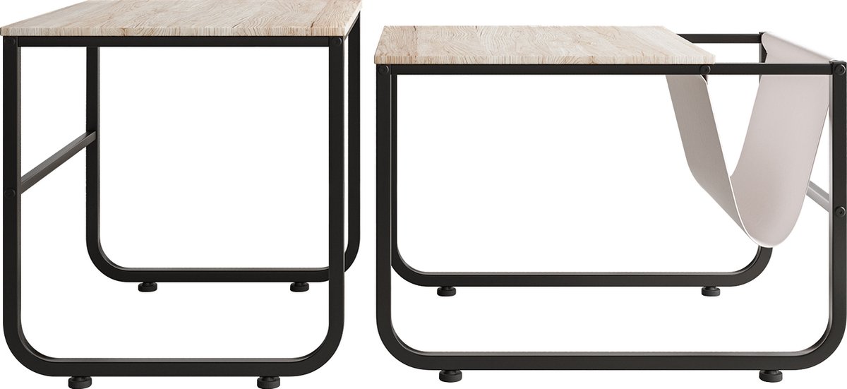 Merax Salontafel Set van 2 - Stapelbaar Bijzettafel van Metaal en Hout - Wachtkamer Tafel met Tijdschriften Houder - Wit met Zwart