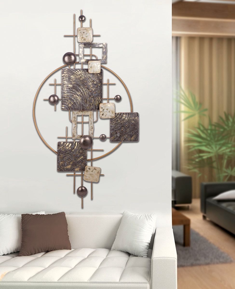 wanddecoratie copper gold orbit -metaal - 8x160x80 cm -handgemaakt wandrelief