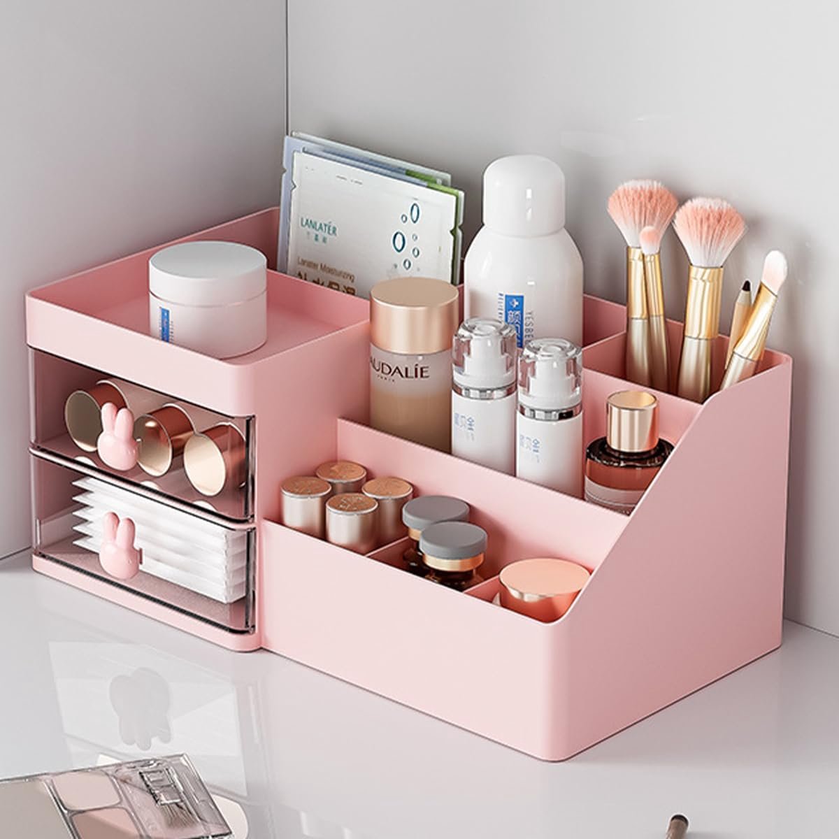 Organiseur Maquillage Grand Avec Support Pinceaux - Rangement Coiffeuse Plastique
