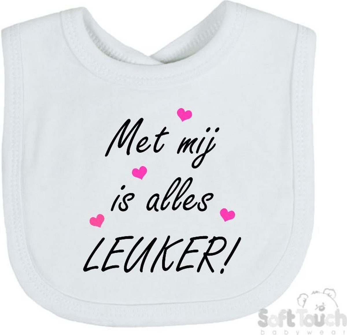 Goedkoopste Soft Touch Slabber Slabbetje Slab Met mij is alles leuker! Unisex Katoen Wit/zwart/roze Maat 33x22 Cm