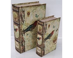 Opberg box vogel met vlinders set van 2 BKPC20M2300 boekendoos - opbergdoos - decoratie - vintage - deco - decoratieve boeken - doos boek - kasboek - dozen - kluizen boek - kist - decoratief