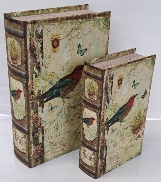 Denza - Opberg box vogel met vlinders BKPC20M2300 boekendoos - opbergdoos - decoratie - vintage - deco - decoratieve boeken - doos boek - kasboek - dozen - kluizen boek - kist - decoratief