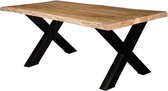 1x Table à manger en Acacia - Tronc d'arbre - Set en X - 160x90 cm - Laque skylt laquée mate - 3,8 / 4 cm d'épaisseur.