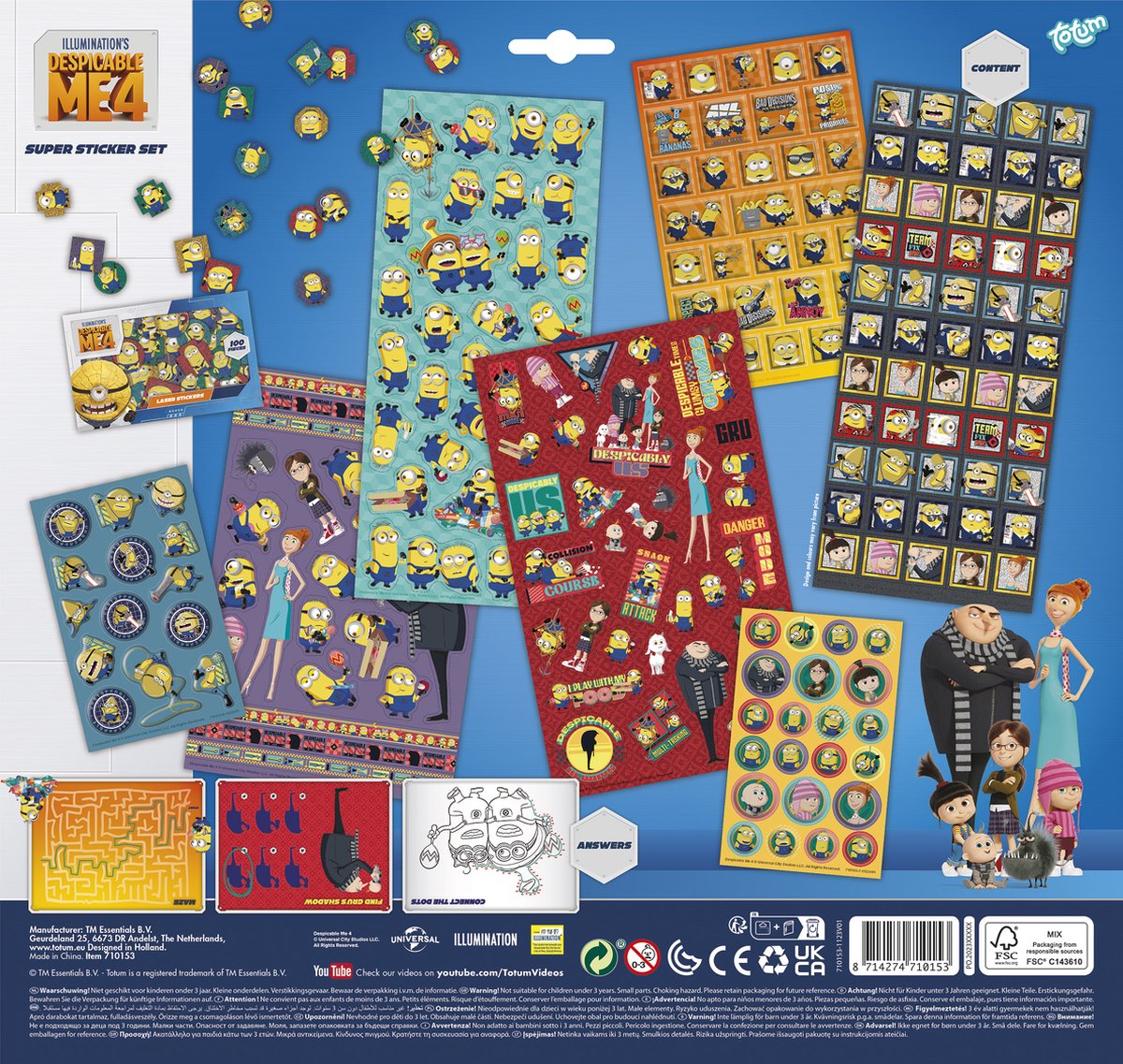 Totum Minions stickers super stickerset XL 7 vellen incl. luxe stickers - Despicable Me 4 - 38 x 36 cm - knutselen speelgoed — afbeelding 2