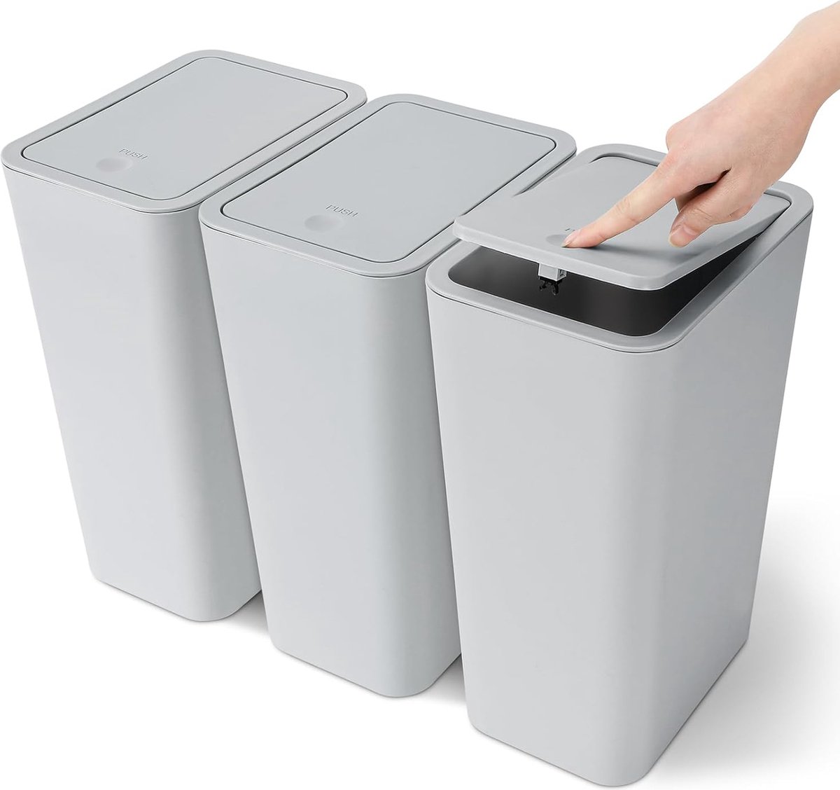 Goedkoopste Set van 3 mini-badkamerbakken met pop-up deksel, 10 L moderne afvalbak, prullenbak, afvalbak geschikt voor woonkamer, slaapkamer, keuken, toilet, kantoor (grijs