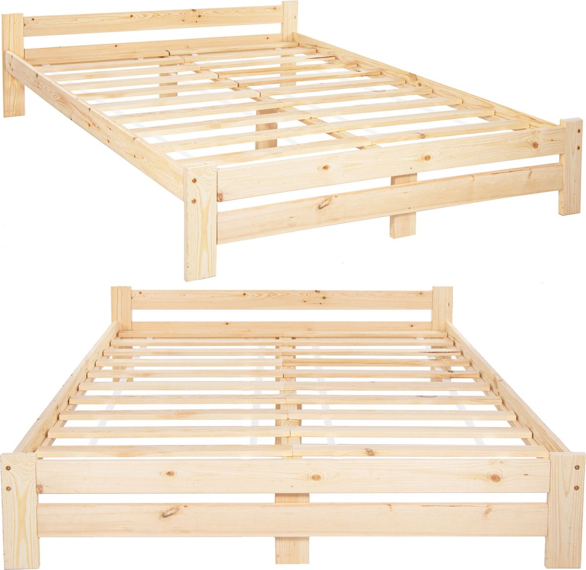 Springos Tweepersoonsbed - Met Lattenbodem - Massief - Naturel - 200x160 CM