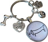 Teckel - sleutelhanger - teckelsleutelhanger - sleutelhanger met ring - bedel - bedels - bedelsleutelhanger - ringsleutelhanger - hond - zilver - picasso