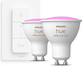 Bol.com Philips Hue 2-pack GU10 Spot bundel met Dimmer Switch - wit en gekleurd licht - 57W - Bluetooth aanbieding