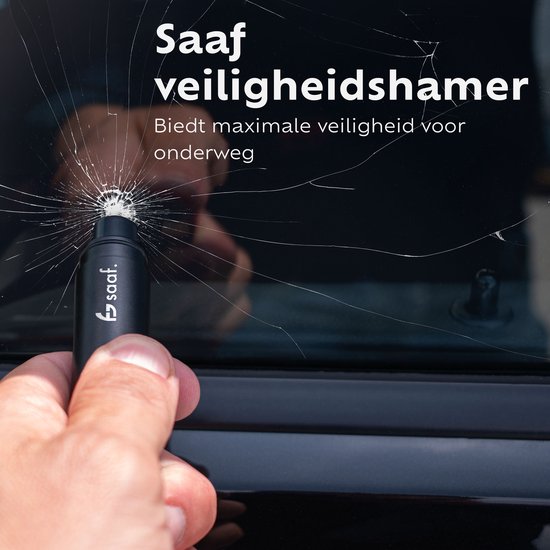 Veiligheidshamer - Gordelsnijder - Zelfklevende Houder - Incl. Testglas - Compact en Krachtig - van Saaf
