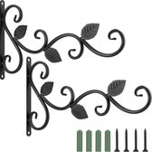 Haak voor bloemenhanger, 2 stuks retro aluminiumlegering, wandhaken, ophanghaken, houder met schroeven voor bloempotten, planten, lantaarns, tuin, balkon, omheining, buitendecoratie, blad