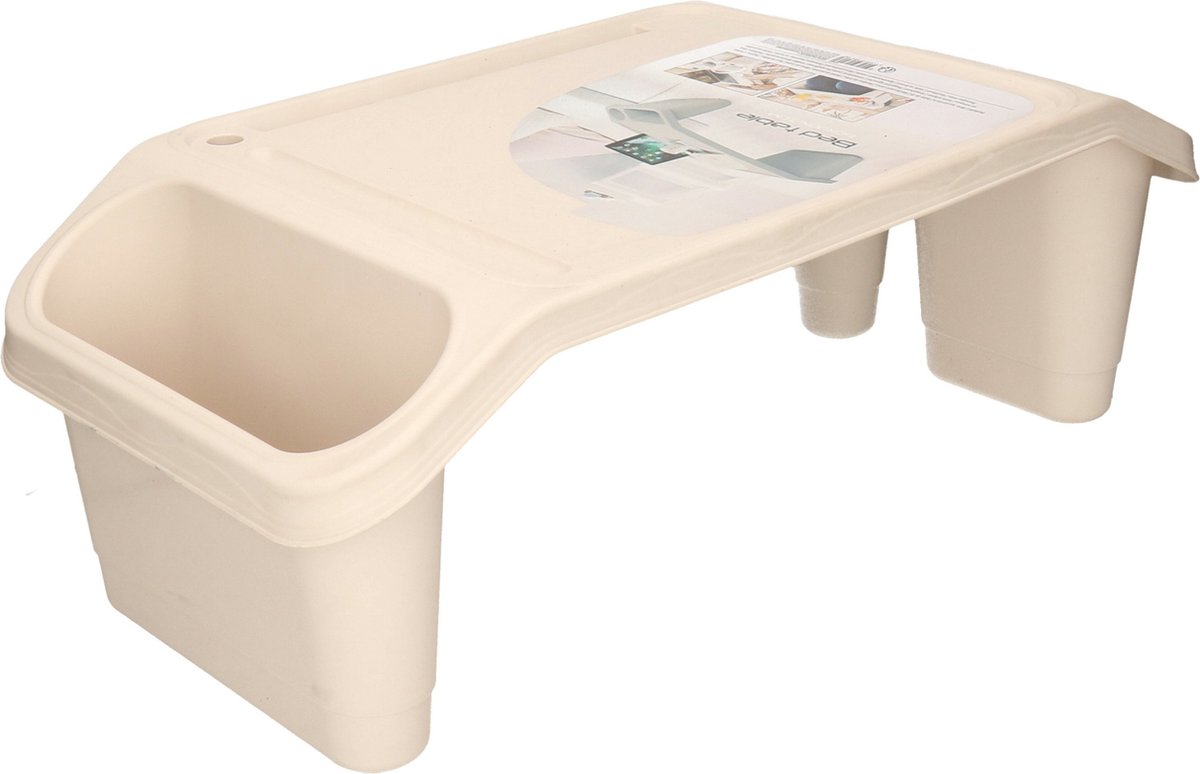 Excellent Houseware Bedtafel - kunststof - beige - L60 x B30 x H21 cm - dienblad