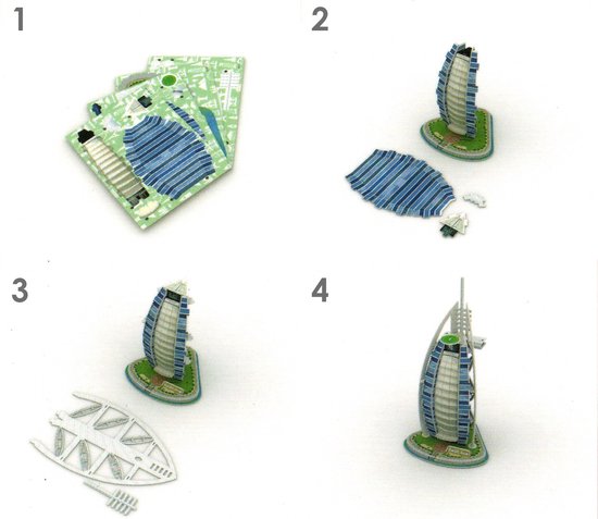 Ainy - 3D puzzel Burj Al Arab Jumeirah Dubai: Miniatuur bouwpakket / speelgoed knutselpakket - hobby puzzels gebouwen en creatief modelbouw voor kinderen & volwassenen | 24 stukjes - 16x15.6x31cm
