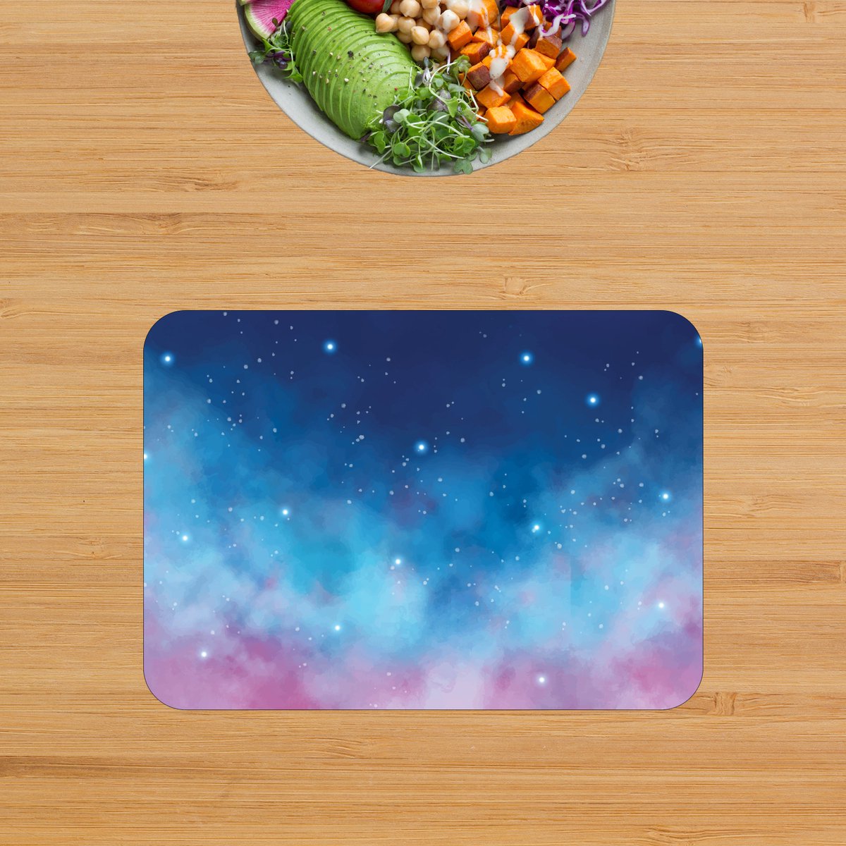 Luxe Placemat - Blauw met Paarse Galaxy - Set van 1 Placemats - 35x25 cm - 2 mm dik Vinyl - Anti Slip - Afneembaar — cadeau in Cadeau-ideeën - foto 3