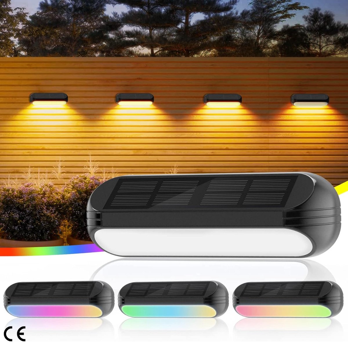Set van 4 Solar Tuinlampen - Warm Wit en Kleurverandering, Waterdicht IP65, Voor Tuindecoratie en Buitenverlichting