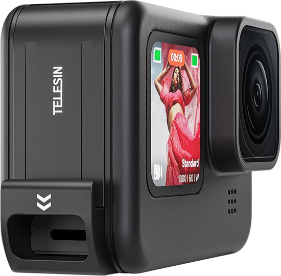 Telesin GoPro batterijklep met oplaadaansluiting - Waterdicht - Beschermend - Opladen tijdens gebruik — Zwart - Telesin