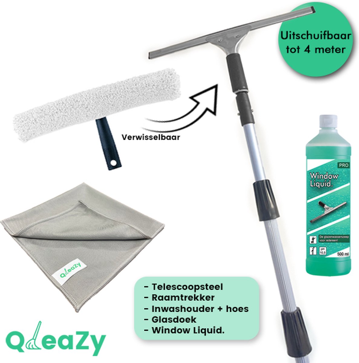 Goedkoopste Raamwisser 35cm met telescoopsteel 4 meter uitschuifbaar ramenwassen professioneel | 35 cm SET