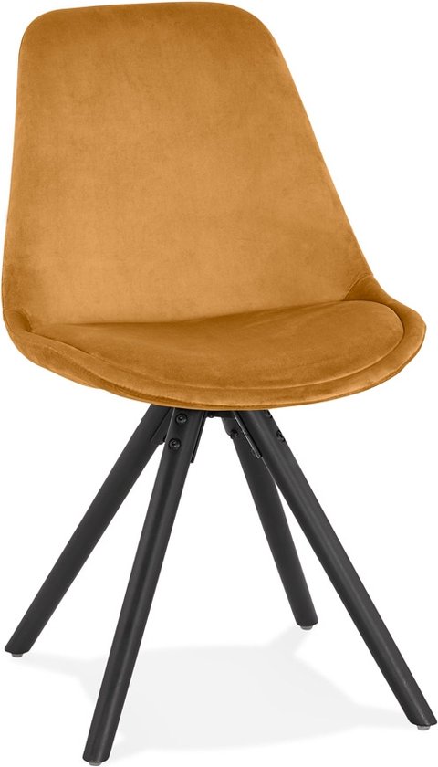 Alterego Vintage stoel 'RICKY' in mosterd fluweel en poten in zwart hout