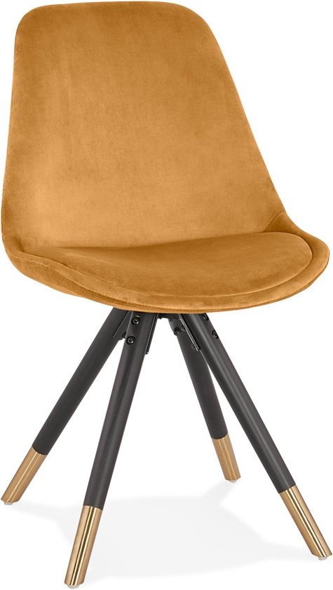Alterego Design stoel 'HAMILTON' in mosterd fluweel en poten in zwart hout
