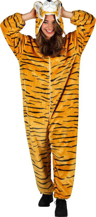 Déguisement Animaux Tigre Adultes - Peluche - Combinaison Animaux - Carnaval - Vêtements Déguisements Femme et Homme - Oranje/ Zwart - Taille M/L