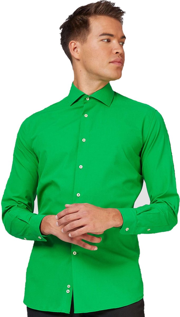 OppoSuits Evergreen Shirt - Heren Overhemd - Carnavalskleding - Casual Effen Gekleurd - Groen - Maat EU 43/44
