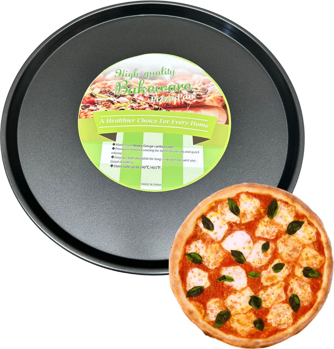 Pizzaplaat 35CM - Groot formaat rond bakblik voor Pizza's - Ronde Bakplaat Carbon - Anti-aanbak