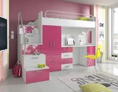 Raj 4S jeugdset - wit/roze glans - bureau - kledingkast - Stapelbed - bed 80 x 200 cm - Maxi Maja