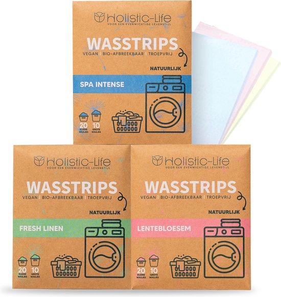 Wasmiddeldoekjes Proefpakket 3x20 Wasbeurten - Fresh Linen - Lentebloesem - Spa Intense Wasstrips - Incl. Wasverzachter – Wasmiddel Wasdoekjes – Vegan – Zero Waste