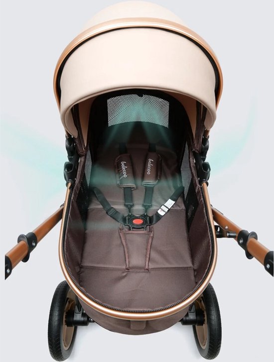 Bloominggoods® 3 In 1 Kinderwagen - Reiswieg - Buggy - Inklapbaar - 0-36 Maanden - Kleur Zwart Goud - Inclusief Autostoel van Bloominggoods® — afbeelding 2