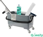 QleaZy - Raamwisser 45cm SET - Ramen wassen met emmer 20ltr - Ramen Wassen - Glasdoek - Liquid. - Emmer met wielen