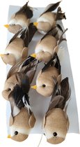 8 bruine vogeltjes op clip voor paasboom - beige paasdecoratie vogels voor paastakken - Pasen paasversiering