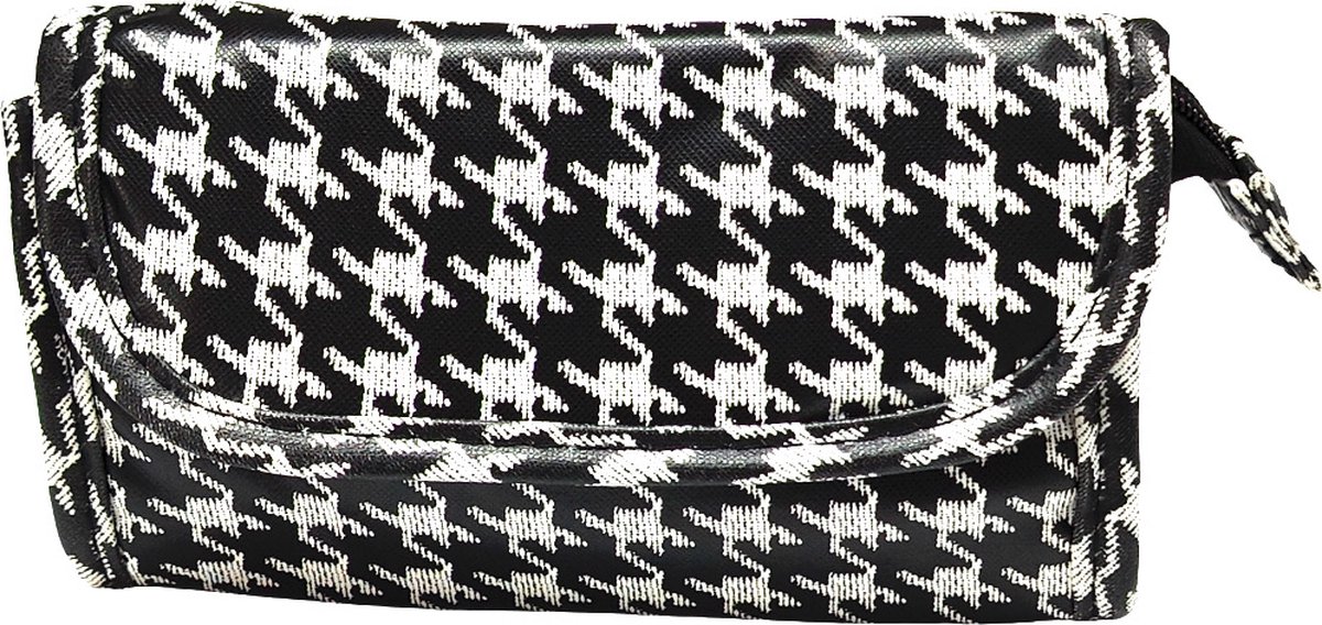 Rojafit Make-up tasje met Spiegel - Pied de Poule Style (Afmeting 17 x 5 x 10 cm.)