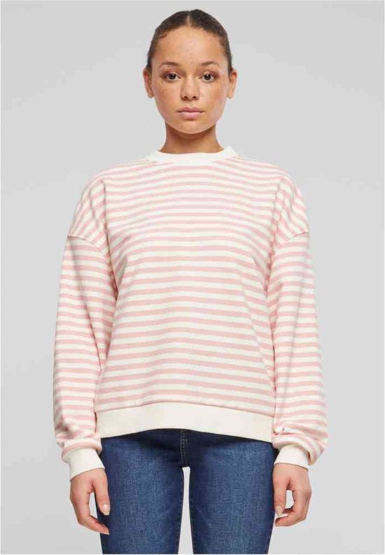 Urban Classics - Oversized Striped Crewneck sweater/trui - Roze/Beige